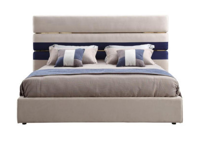Modernes Designer Doppelbett mit Holz Rahmen Stilvolles Bett New in Beige